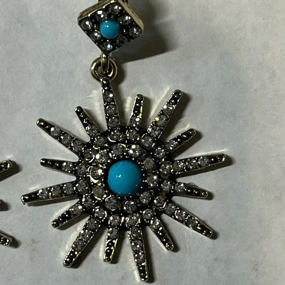Adornia Blue/Silver Starburst Crystal Earrings‎